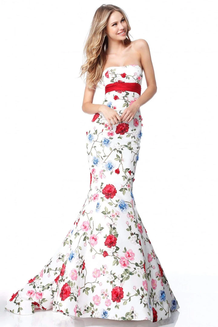 Sherri Hill - 51882 Strapless Floral Print Long Mermaid Dress 6 Sherri Hill - 51882 Strapless Floral Print Long Mermaid Dress