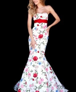 Sherri Hill - 51882 Strapless Floral Print Long Mermaid Dress 9 Sherri Hill - 51882 Strapless Floral Print Long Mermaid Dress