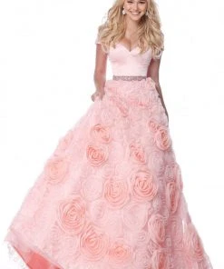 Sherri Hill - 51885 Off Shoulder Rose Appliqued Ballgown