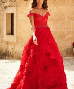 Sherri Hill - 51885 Off Shoulder Rose Appliqued Ballgown