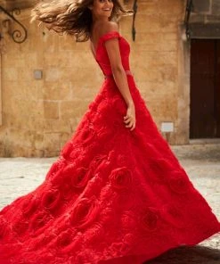 Sherri Hill - 51885 Off Shoulder Rose Appliqued Ballgown