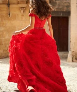 Sherri Hill - 51885 Off Shoulder Rose Appliqued Ballgown