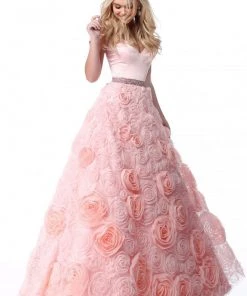 Sherri Hill - 51885 Off Shoulder Rose Appliqued Ballgown