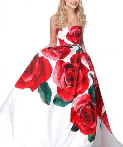 Sherri Hill - 51887 Strapless Floral Print Semi-Sweetheart Ballgown
