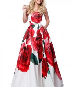 Sherri Hill - 51887 Strapless Floral Print Semi-Sweetheart Ballgown
