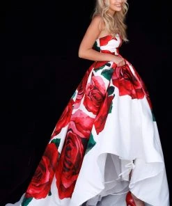 Sherri Hill - 51887 Strapless Floral Print Semi-Sweetheart Ballgown