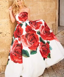 Sherri Hill - 51887 Strapless Floral Print Semi-Sweetheart Ballgown