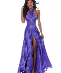 Sherri Hill - 51897 Crisscross Halter Long A Line Satin Dress