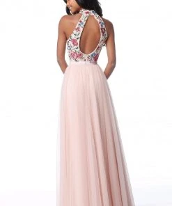 Sherri Hill - 51908 Floral Appliqued High Halter A-Line Dress 12 Sherri Hill - 51908 Floral Appliqued High Halter A-Line Dress