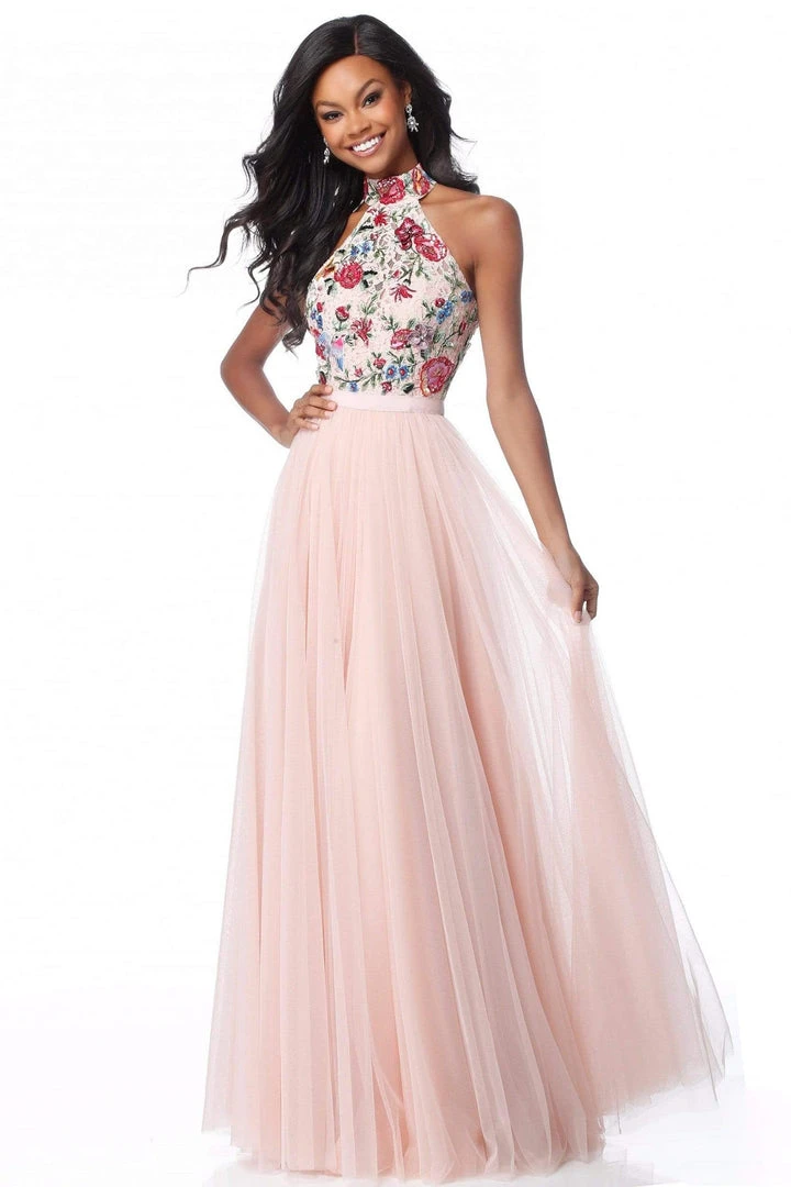 Sherri Hill - 51908 Floral Appliqued High Halter A-Line Dress 5 Sherri Hill - 51908 Floral Appliqued High Halter A-Line Dress
