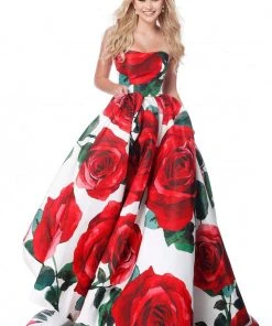 Sherri Hill - 51926 Strapless Floral Print Ballgown With Train