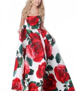 Sherri Hill - 51926 Strapless Floral Print Ballgown With Train
