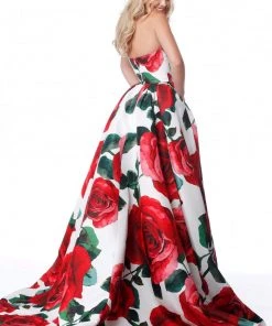Sherri Hill - 51926 Strapless Floral Print Ballgown With Train