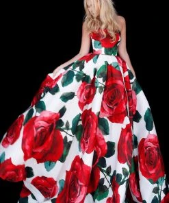 Sherri Hill - 51926 Strapless Floral Print Ballgown With Train