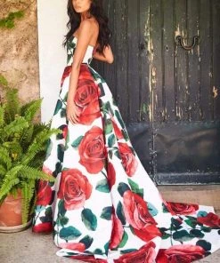 Sherri Hill - 51926 Strapless Floral Print Ballgown With Train