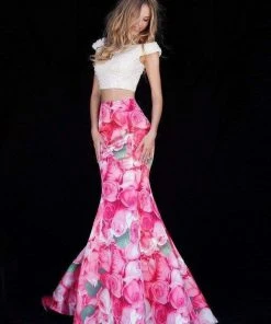 Sherri Hill - 51927 Two Piece Off-Shoulder Floral Print Mermaid Dress 8 Sherri Hill - 51927 Two Piece Off-Shoulder Floral Print Mermaid Dress