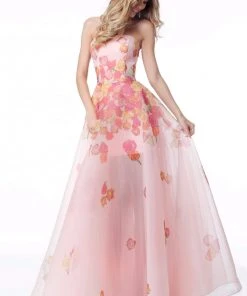 Sherri Hill - 51930 Strapless Floral Organza Sheer A-Line Dress