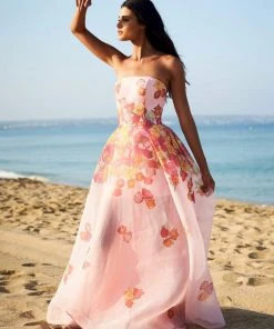 Sherri Hill - 51930 Strapless Floral Organza Sheer A-Line Dress