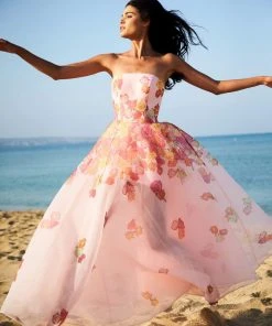 Sherri Hill - 51930 Strapless Floral Organza Sheer A-Line Dress