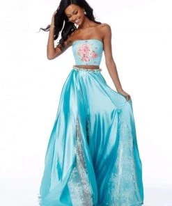 Sherri Hill - 51932 Two Piece Floral Print Charmeuse A-line Dress