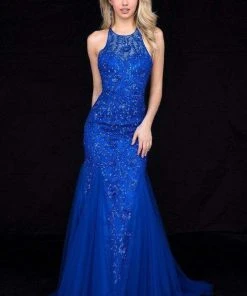 Sherri Hill - 51939 Beaded Lace Halter Tulle Mermaid Dress