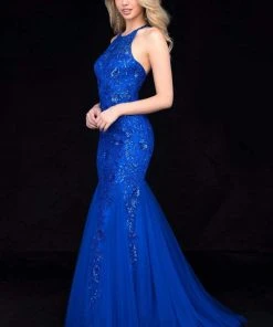 Sherri Hill - 51939 Beaded Lace Halter Tulle Mermaid Dress