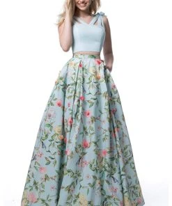 Sherri Hill - 51959 Two Piece V-neck Floral Print A-line Dress