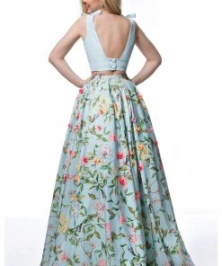 Sherri Hill - 51959 Two Piece V-neck Floral Print A-line Dress