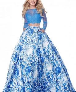 Sherri Hill - 51961 Two Piece Lace Long Sleeve Bateau Ballgown