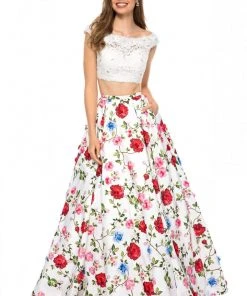 Sherri Hill - 51964 Two Piece Lace Bateau Floral Print Ballgown