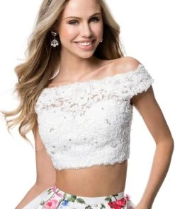 Sherri Hill - 51964 Two Piece Lace Bateau Floral Print Ballgown