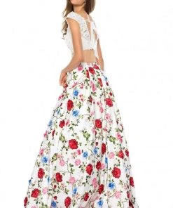 Sherri Hill - 51964 Two Piece Lace Bateau Floral Print Ballgown