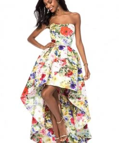 Sherri Hill - 51968 Strapless Floral Print High Low A-Line Dress