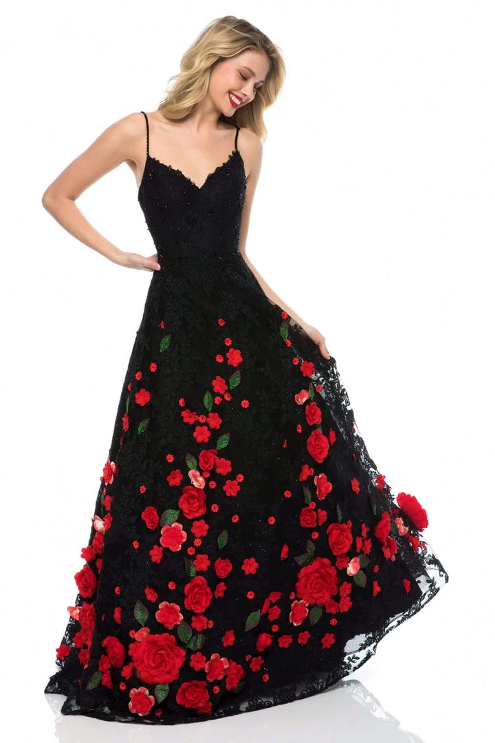 Sherri Hill - 51993 Rose Applique Lace V-Neck A-Line Dress 3 Sherri Hill - 51993 Rose Applique Lace V-Neck A-Line Dress