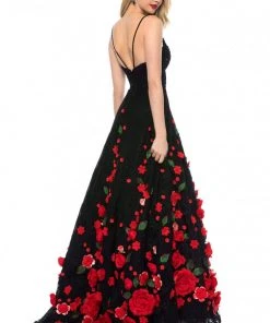 Sherri Hill - 51993 Rose Applique Lace V-Neck A-Line Dress 5 Sherri Hill - 51993 Rose Applique Lace V-Neck A-Line Dress