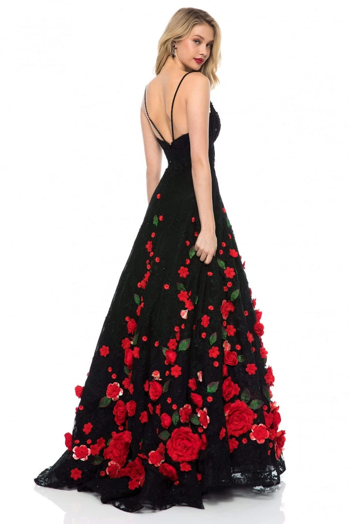 Sherri Hill - 51993 Rose Applique Lace V-Neck A-Line Dress 4 Sherri Hill - 51993 Rose Applique Lace V-Neck A-Line Dress