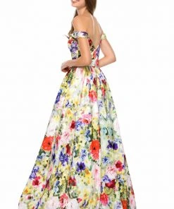Sherri Hill - 52004 Off-Shoulder Satin Floral Print Ballgown 7 Sherri Hill - 52004 Off-Shoulder Satin Floral Print Ballgown