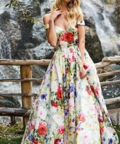 Sherri Hill - 52004 Off-Shoulder Satin Floral Print Ballgown 8 Sherri Hill - 52004 Off-Shoulder Satin Floral Print Ballgown
