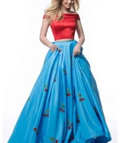 Sherri Hill - 52030 Cap Sleeve Satin Cherry Print Ballgown