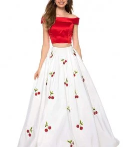 Sherri Hill - 52030 Cap Sleeve Satin Cherry Print Ballgown