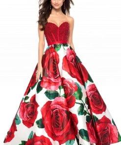 Sherri Hill - 52039 Pearl Beaded Sweetheart Floral Print Ballgown