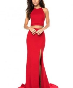 Sherri Hill - 52042 Two Piece Halter Bodice High Slit Long Dress 13 Sherri Hill - 52042 Two Piece Halter Bodice High Slit Long Dress