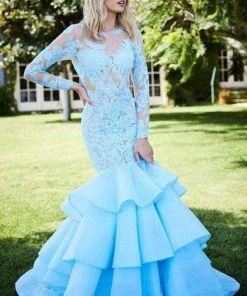 Sherri Hill - 52044 Lace Illusion Jewel Tiered Mermaid Dress 14 Sherri Hill - 52044 Lace Illusion Jewel Tiered Mermaid Dress