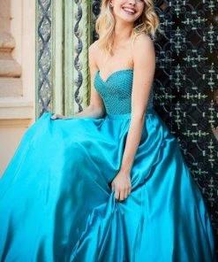 Sherri Hill - 52055 Fully Beaded Corset Bodice Satin Ballgown