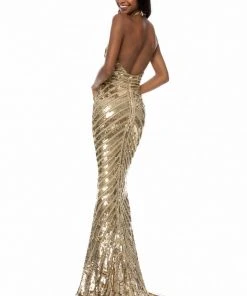 Sherri Hill - 52073 Plunging Halter Allover Sequined Dress