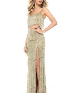 Sherri Hill - 52081 Two Piece Fringed Column Long Dress