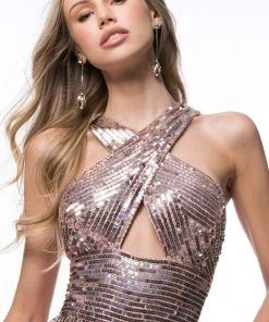 Sherri Hill - 52082 Crisscross Halter Beaded Jumpsuit