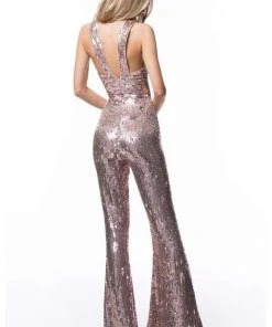 Sherri Hill - 52082 Crisscross Halter Beaded Jumpsuit