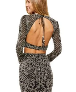 Sherri Hill - 52090 Two Piece Dazzling Long Sleeves Homecoming Dress