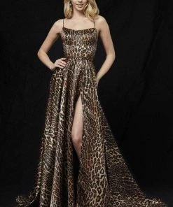 Sherri Hill - 52093 Animal Print A-line Gown With Train